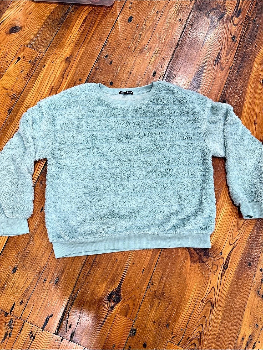 Steve Madden Plush Faux Fur Ribbed Pullover Sweater Green Large